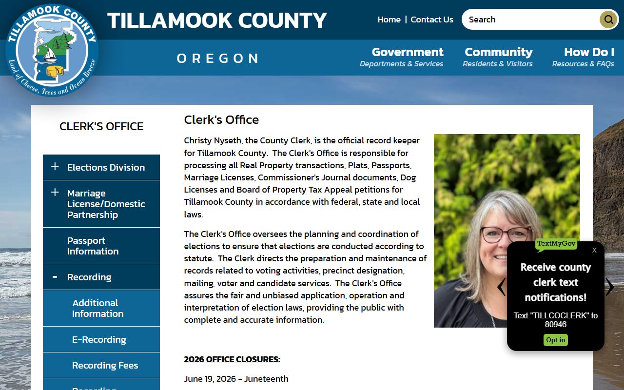Tillamook County clerk records official county clerk page