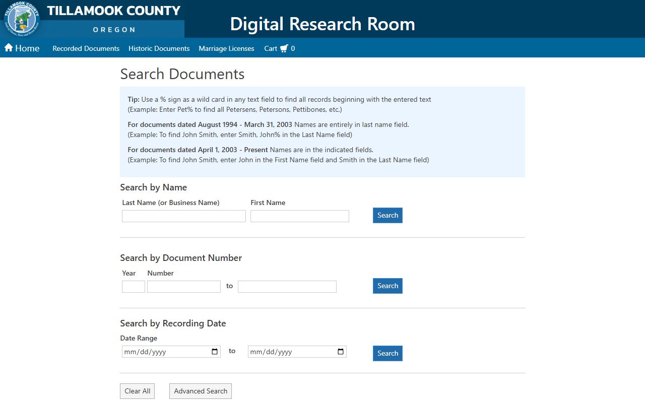 Tillamook County clerk records Digital Research Room