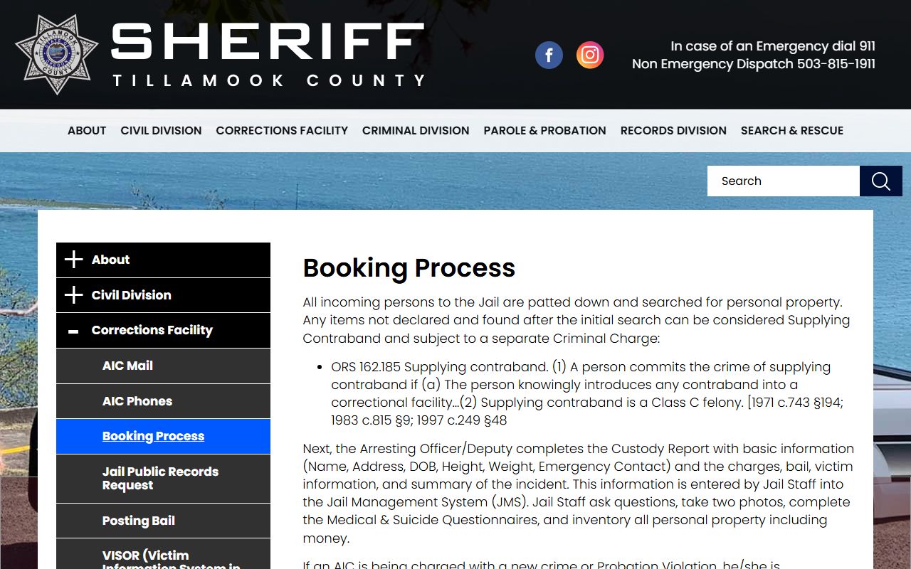 Tillamook County arrest records booking process source