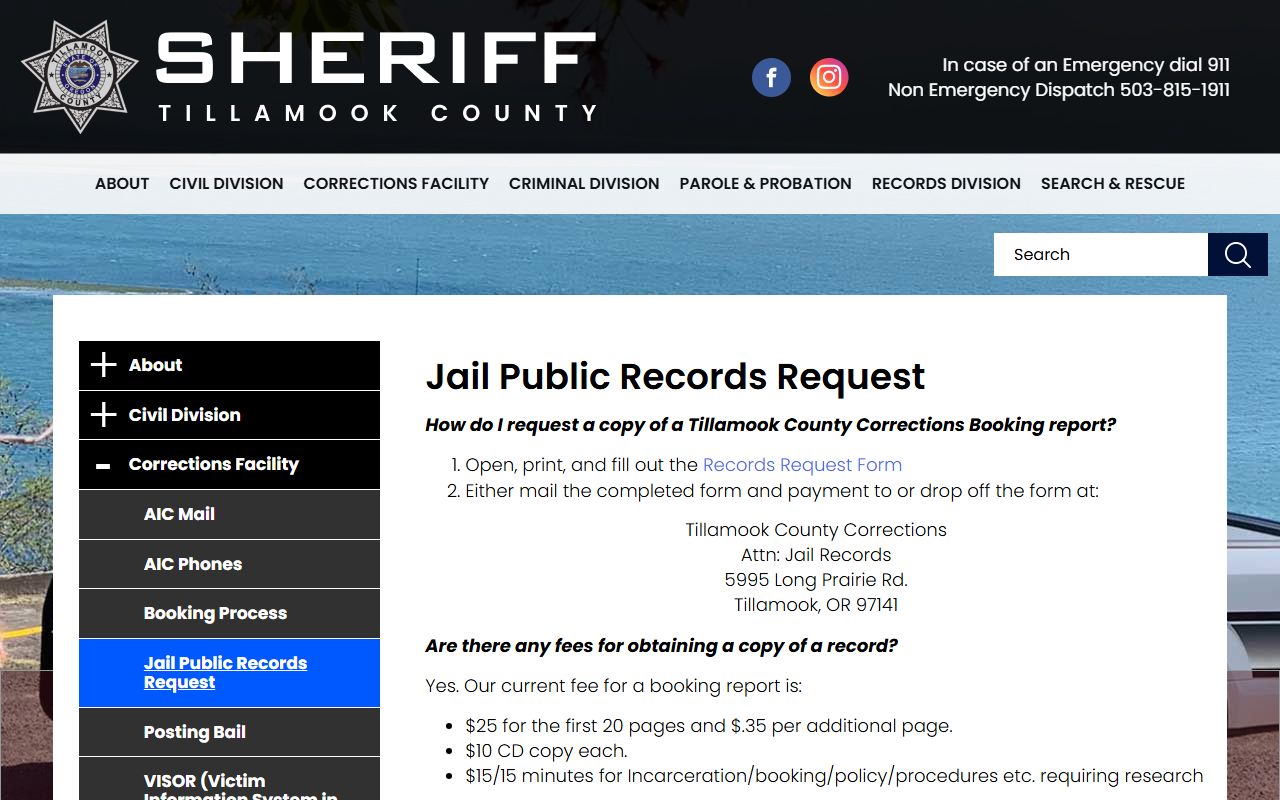 Tillamook County arrest records jail public records request source