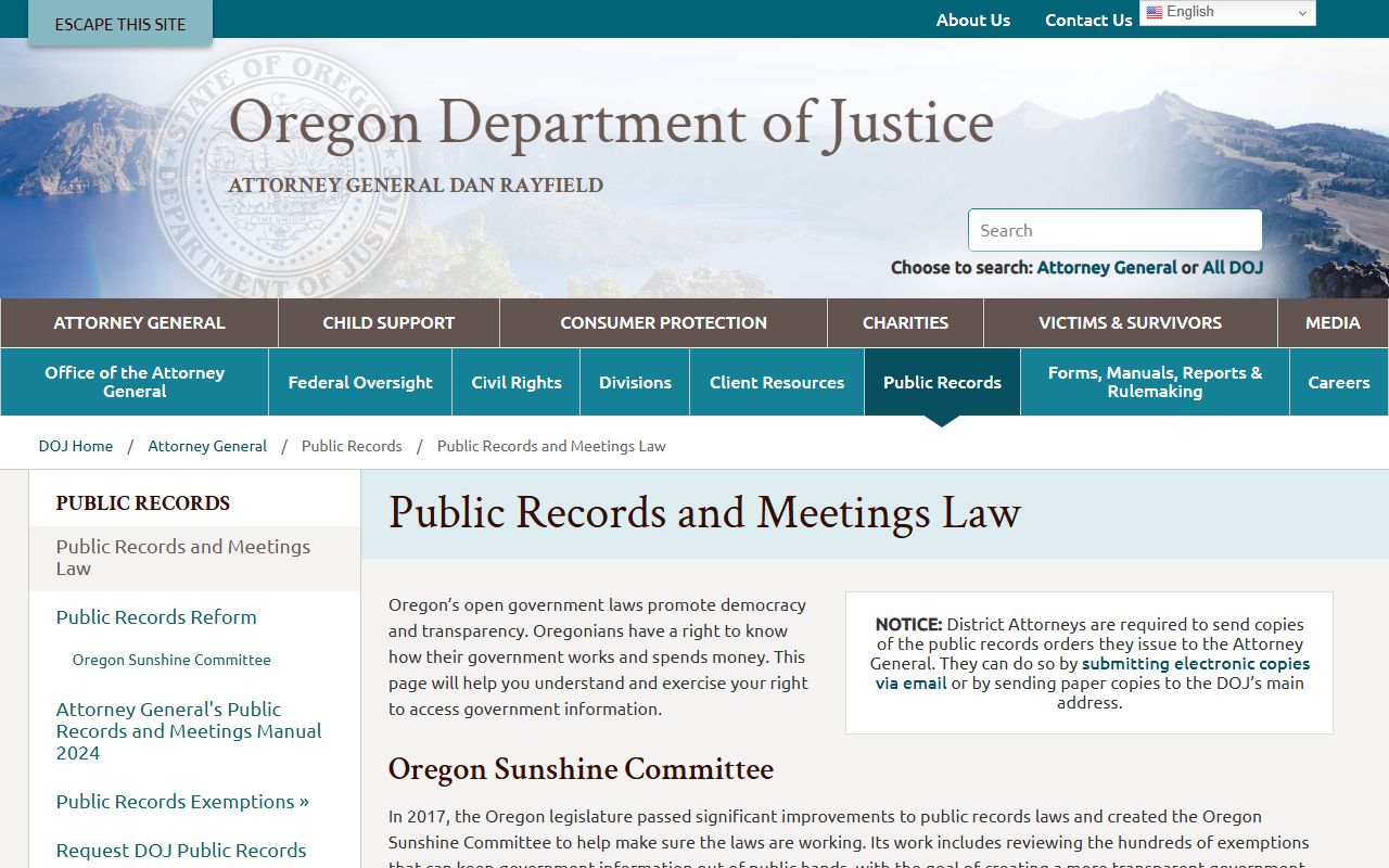 Tillamook County court charge records Oregon DOJ public records source