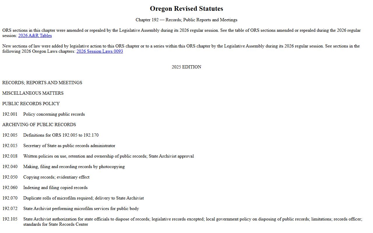 Tillamook County arrest records Oregon public records statute source