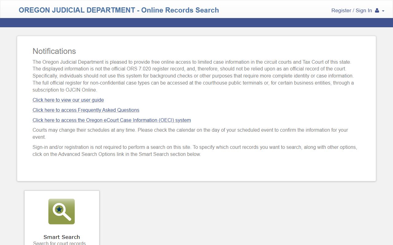 Tillamook County court records free OJD Smart Search portal