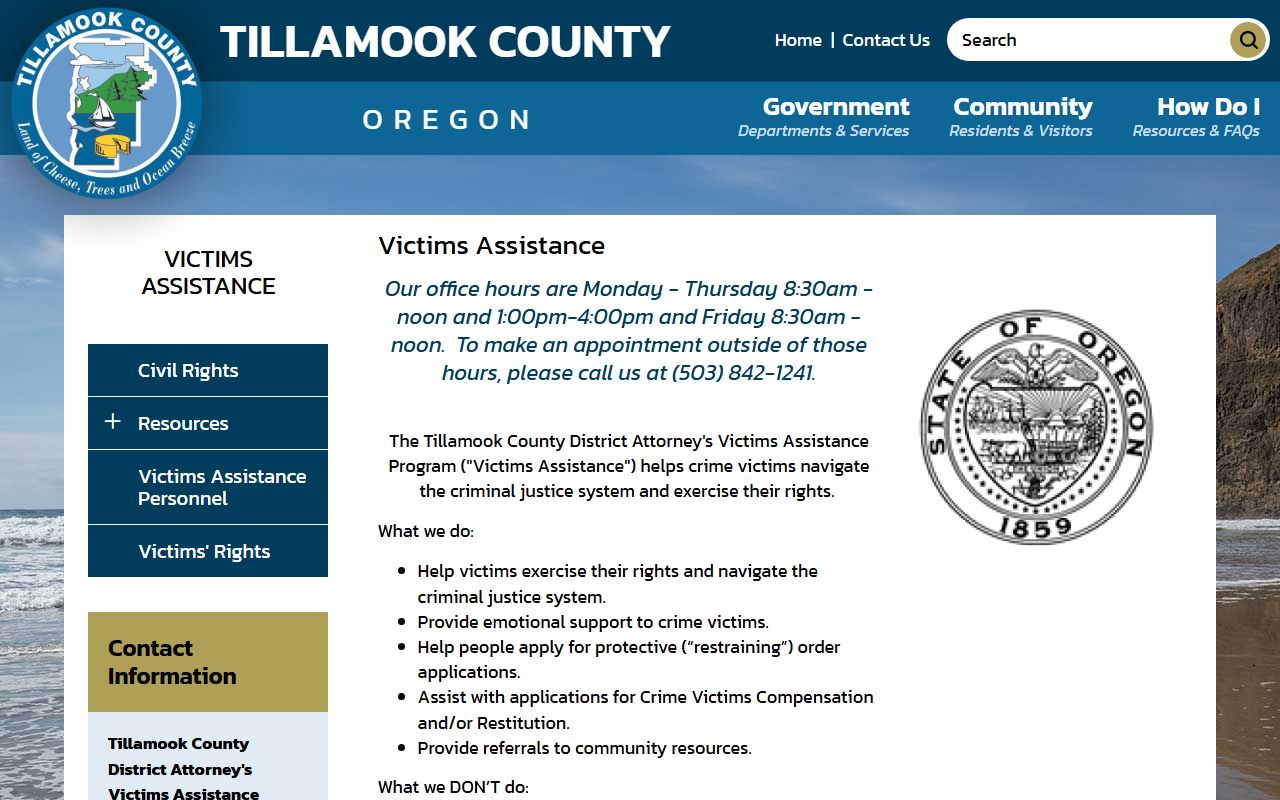 Tillamook County criminal court records victim assistance source