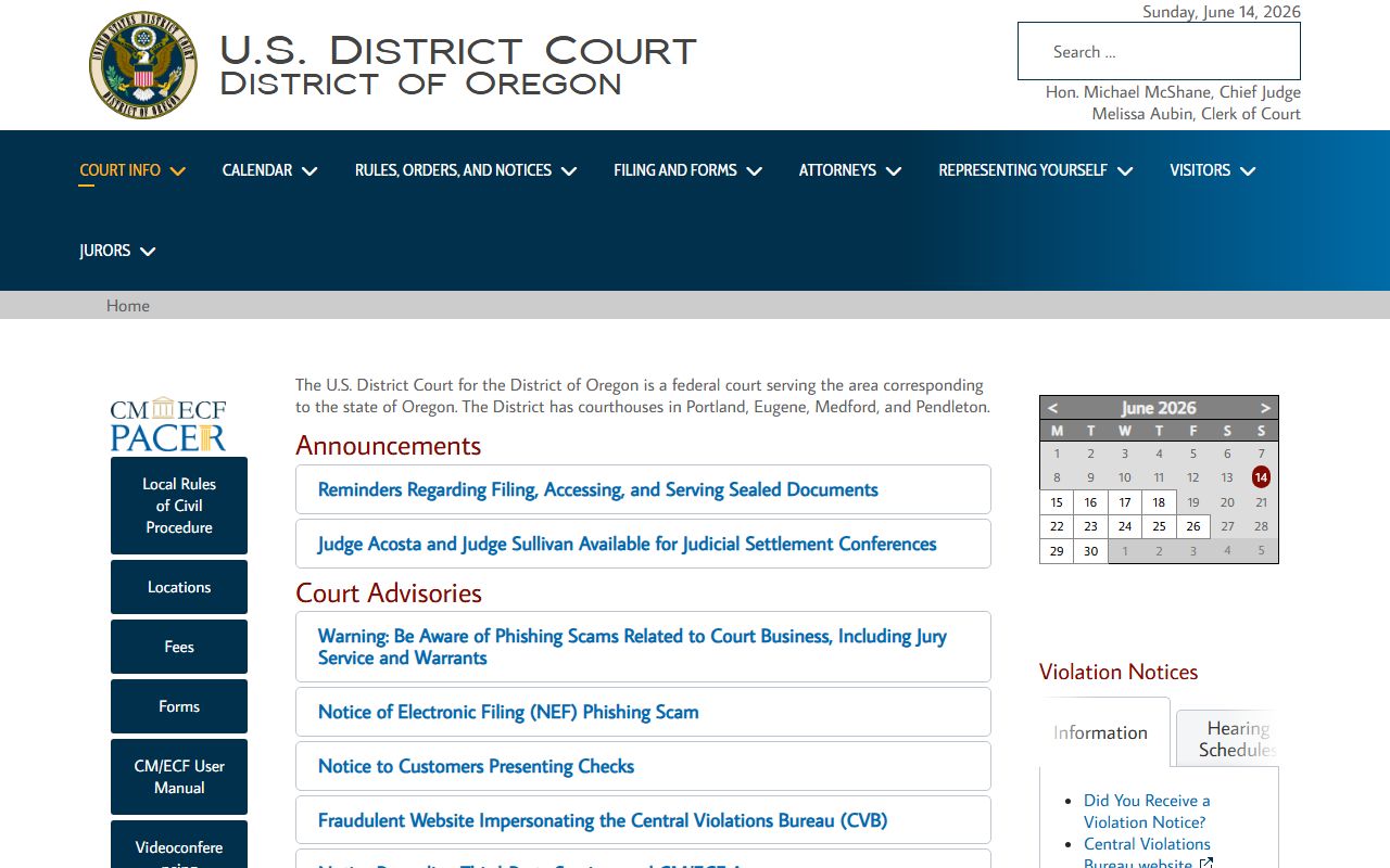 Tillamook County Circuit Court federal District of Oregon distinction