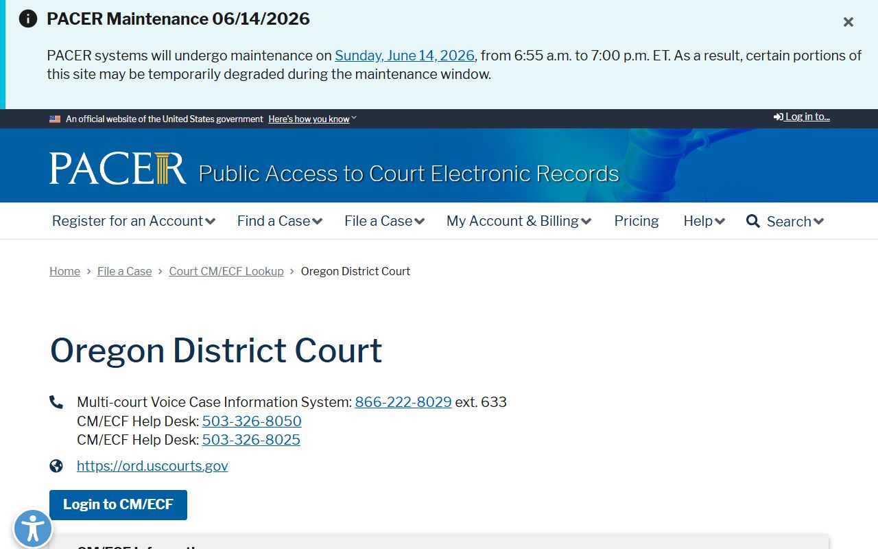 Tillamook County Circuit Court PACER District of Oregon lookup