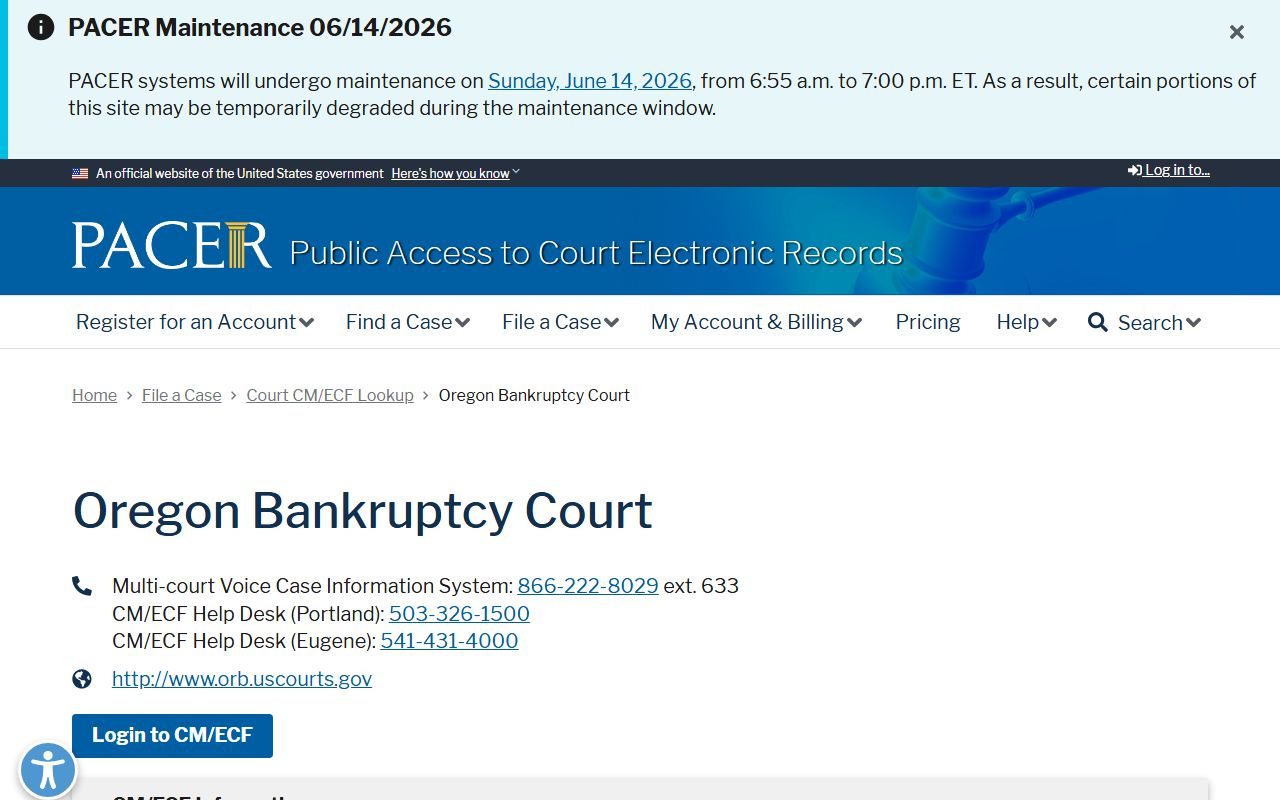 Tillamook County Circuit Court PACER Oregon Bankruptcy lookup