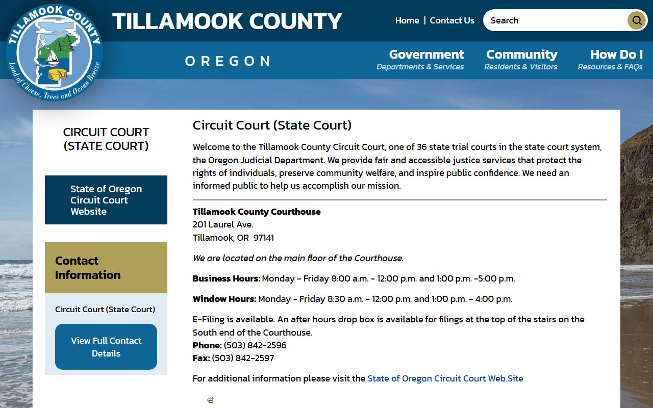 Tillamook County Court records county Circuit Court page