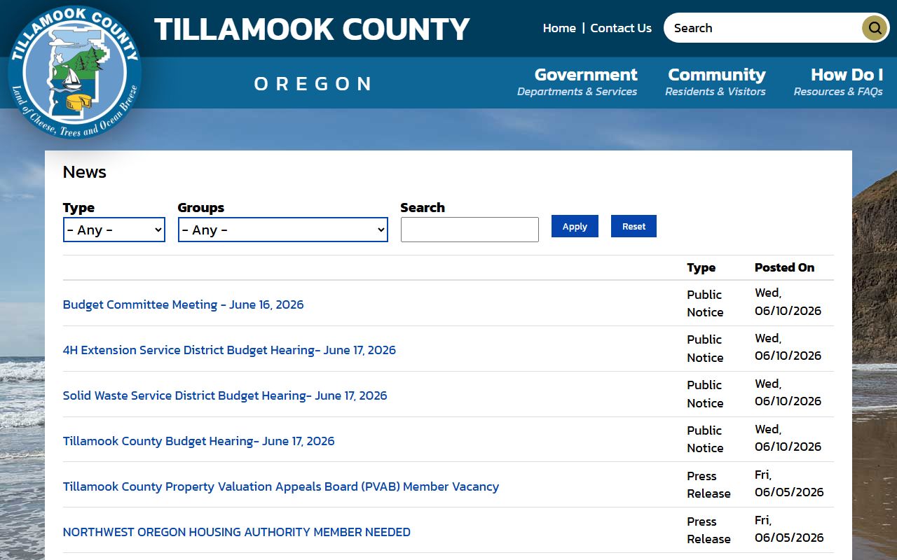Tillamook County Court records county news page