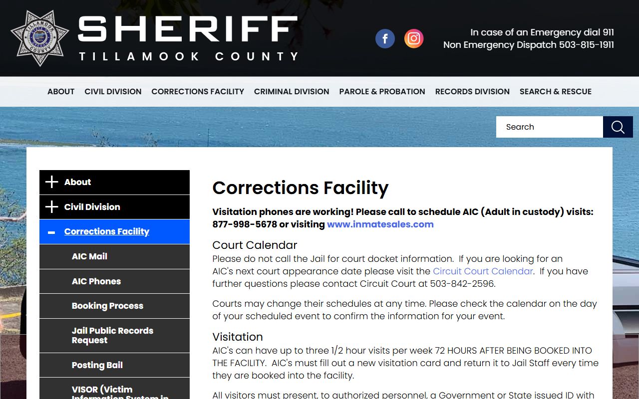 Tillamook County inmate records corrections facility page