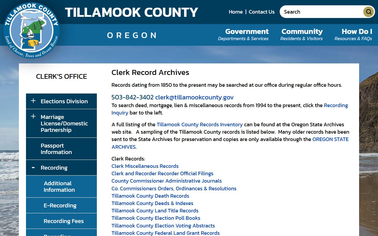 Tillamook County marriage records clerk record archives