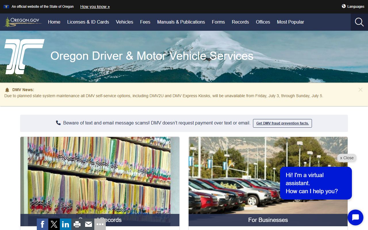 Tillamook County traffic court records Oregon DMV records source