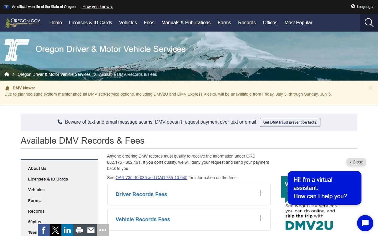 Tillamook County traffic court records Oregon DMV available records source