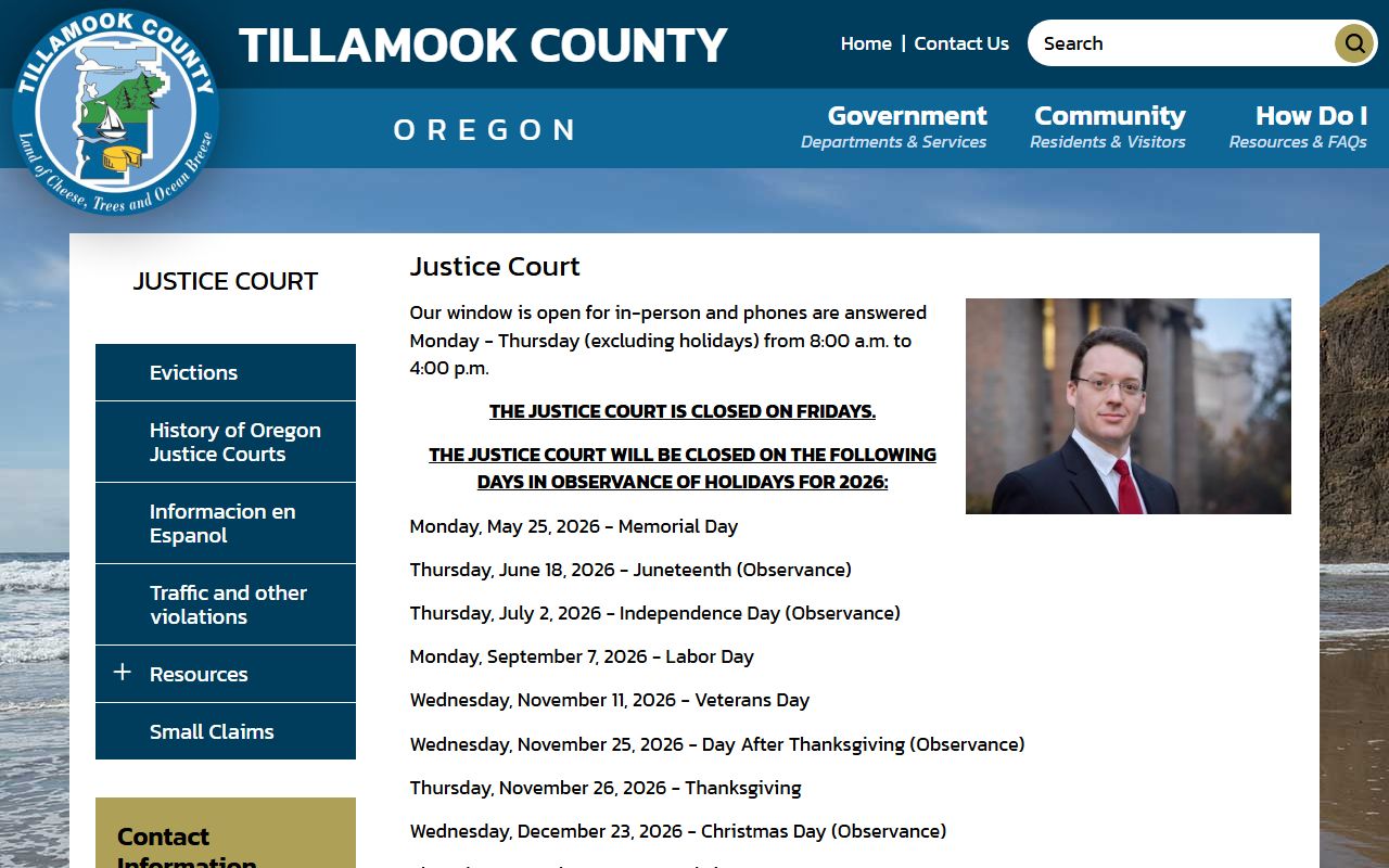 Tillamook County warrant records Justice Court source