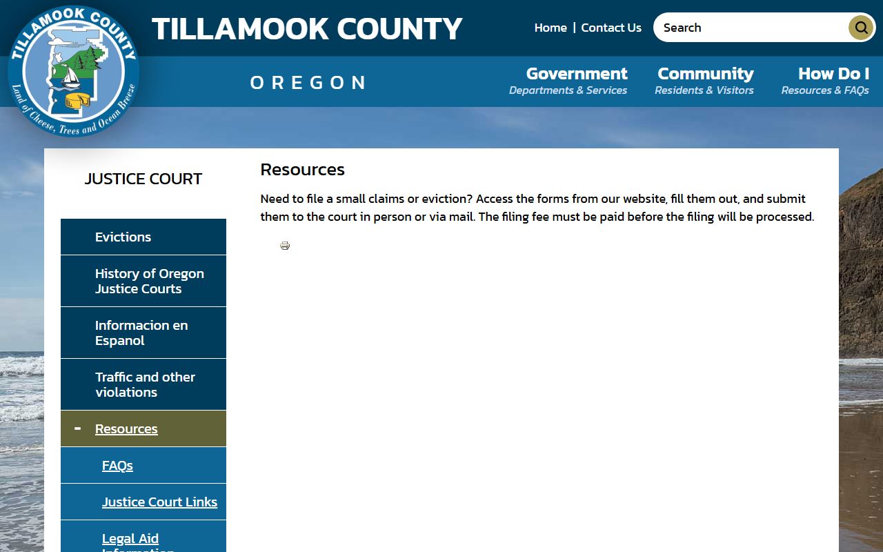 Tillamook County warrant records Justice Court resources source