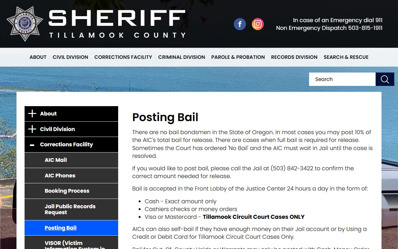 Tillamook County warrant records sheriff posting bail source